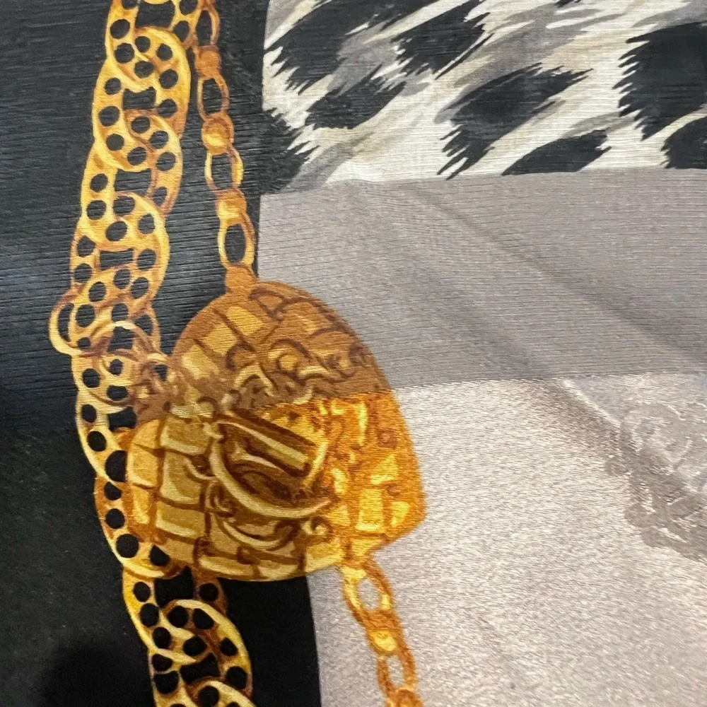 Dior Vintage Black and Gold Animal Print Scarf
